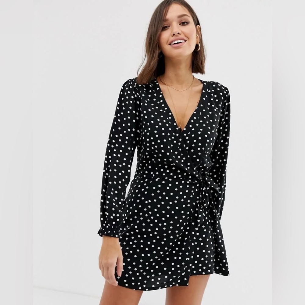 Abercrombie & Fitch Black Polka Dots Long Sleeve Romper Skort